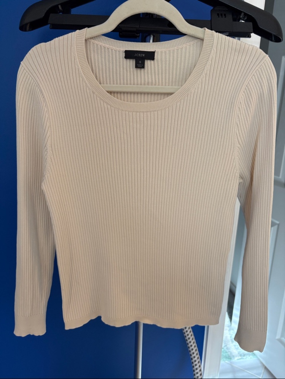 J. Crew Cream Ribbed Long Sleeve Knit Top
